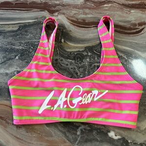 L.A. Gear for Forever 21 Pink with Green Stripes Sports Bra Bikini Top Small